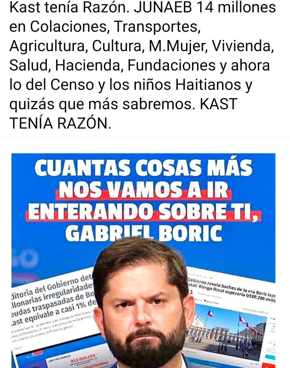invermel's tweet photo. EL GRAN RESPONSABLE DEL ROBO,DESORDEN ADMINISTRATIVO Y FINANCIERO, ARREGLO DE DATOS PARA CUBRIR FALTANTES Y NO PAGOS DEJANDO TODOS ESTOS PROBLEMAS A LOS CHILENOS ES BORIC Y DU PANDILLA......DEBE IR A LA CARCEL Y JAMAS HA SIDO CAPAZ DE DAR LA CARA.....INMORAL!!!! https://t.co/MaMDYmQxSK
