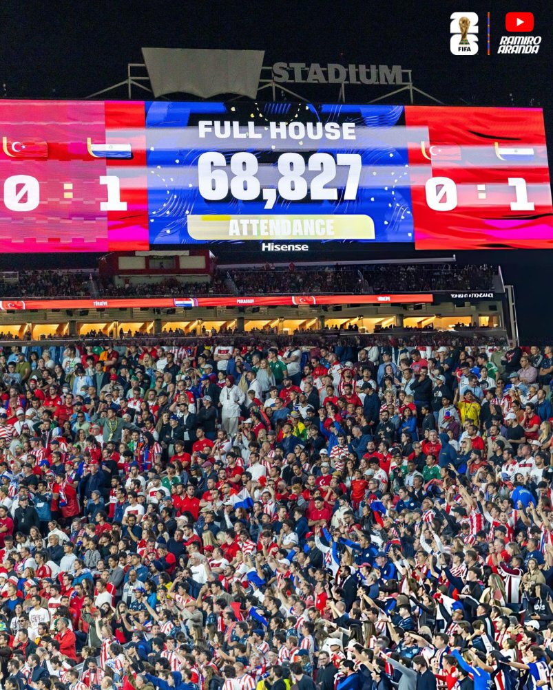 Ramirofutbolpy's tweet photo. 🇵🇾🇺🇸 Algo histórico sucedió ayer en el Levi's Stadium. Más de 68,800 personas presentes. Siendo uno de los partidos de la selección paraguaya con más público en la historia de los mundiales. 

🏟 Por momentos la afición de la guaraní silenciaba a una de las aficiones más imponentes del mundo como lo es la afición turca. En ciertos momentos del partido se escuchaba el Dale dale dale #Albiroja. 

👏🏆 Uno de los partidos más emotivos e históricos para la selección paraguaya en los mundiales.

⁉️¿Opiniones?
-#RamiroArandafutbolpy