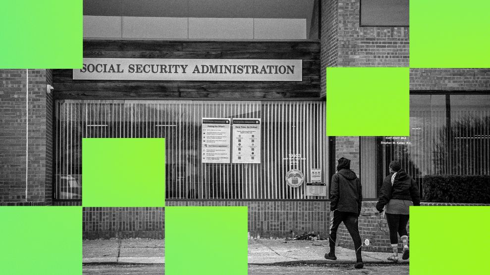MotherJones's tweet photo. "Our entirely predictable Social Security 'crisis,' to put it bluntly, is a political choice made by a pay-to-play government that under President Donald Trump." https://t.co/cI5ZONpc15 https://t.co/CvJsnCB8xW