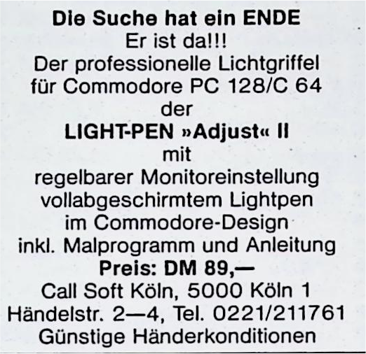 Retrojournal_de's tweet photo. 🖊️Maus? Grafiktablett? Braucht man nicht!

Für 89 DM gab es den Light-Pen „Adjust II“ für C64 und C128 – inklusive Malprogramm und Anleitung. Einfach den Lichtgriffel direkt auf den Bildschirm halten und loszeichnen.

Wer von euch hat mit einem Lightpen gearbeitet? 🎨💾
#Lightpen https://t.co/A9aS09xOJe