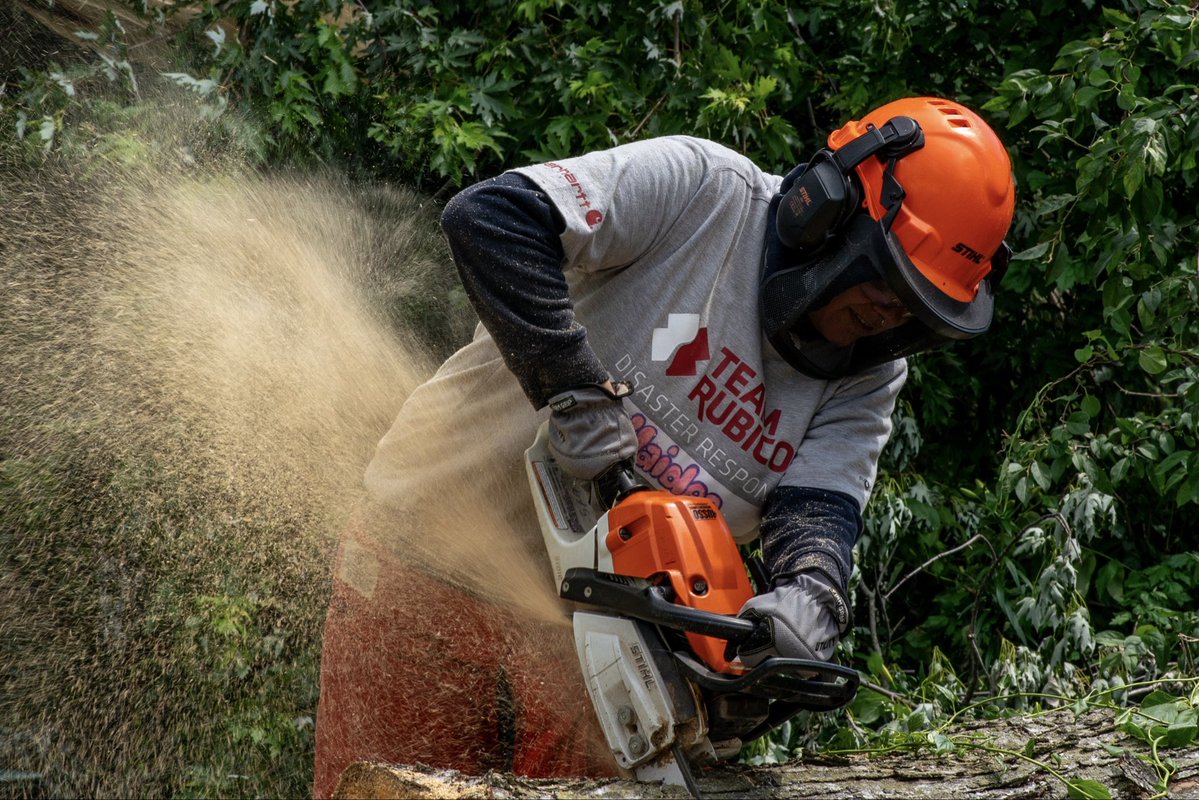 jason_whitman's tweet photo. Team Rubicon volunteers are seen clearing debris from a residential property in Merrillville, Indiana after an EF2 tornado impacted the local community. Wednesday, June 17, 2026. https://t.co/2RwApUeSbF