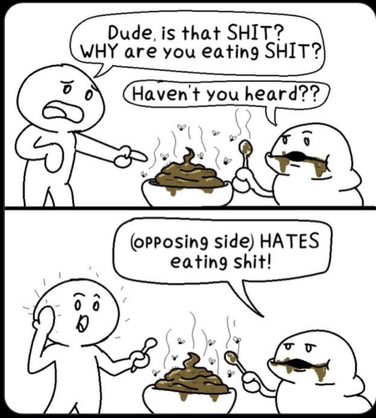 SamWhize's tweet photo. @CactusFuturist You're literally eating shit to spite the chuds. https://t.co/OOa9haEqYt