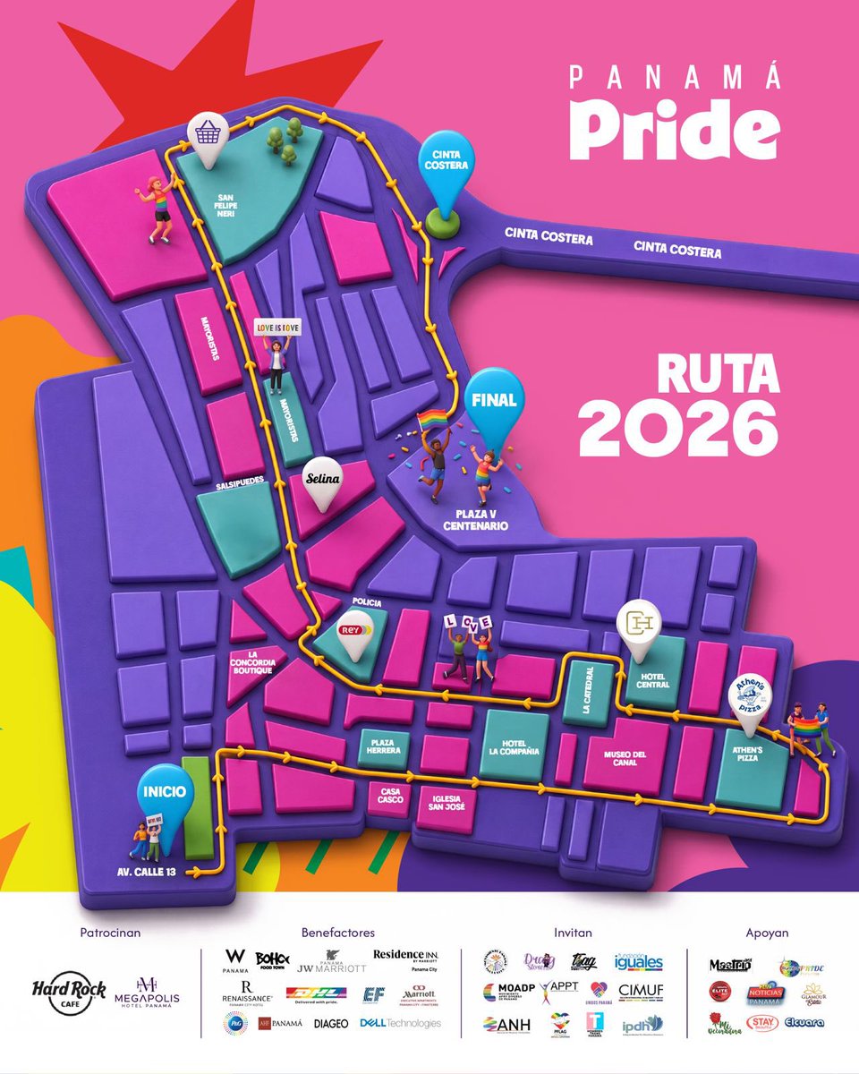 PanamaPrideOf's tweet photo. 🏳️‍🌈📍 ¿Listos para marchar?
Aquí está la ruta oficial de la Marcha del Orgullo Panamá 2026.
🕑 Inicio: 2:00 p.m. 📍 Salida: Calle 13, Casco Antiguo 🎉 Final: Plaza V Centenario
¡Comparte este mapa con tu grupo! ❤️🇵🇦
#PanamaPride #TodosSomosPanama https://t.co/ofMMykBgYH