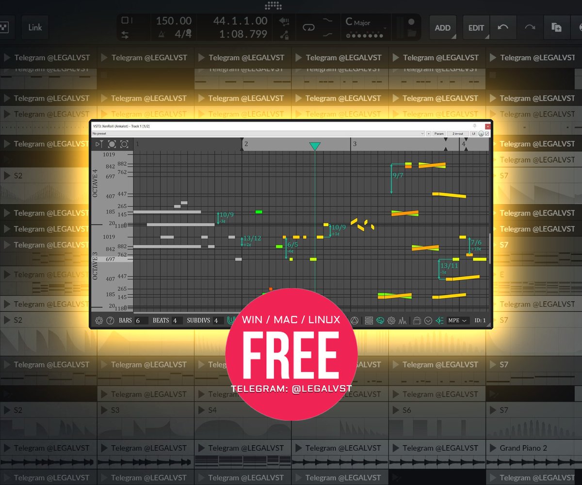 LEGAL_VST's tweet photo. XenRoll by Ankalot 🎹
Microtonal piano roll
💻 macOS/Win/Linux (VST3)
🎁 FREE (Open-Source)
🔗 https://t.co/GNpOjQ52BO
More freeware 👉 https://t.co/okUqkdbah2
#freeplugin #microtonal #xenharmonic #mpe #mtsesp #opensource #pianoroll #musicproduction https://t.co/TksMkL8wwN