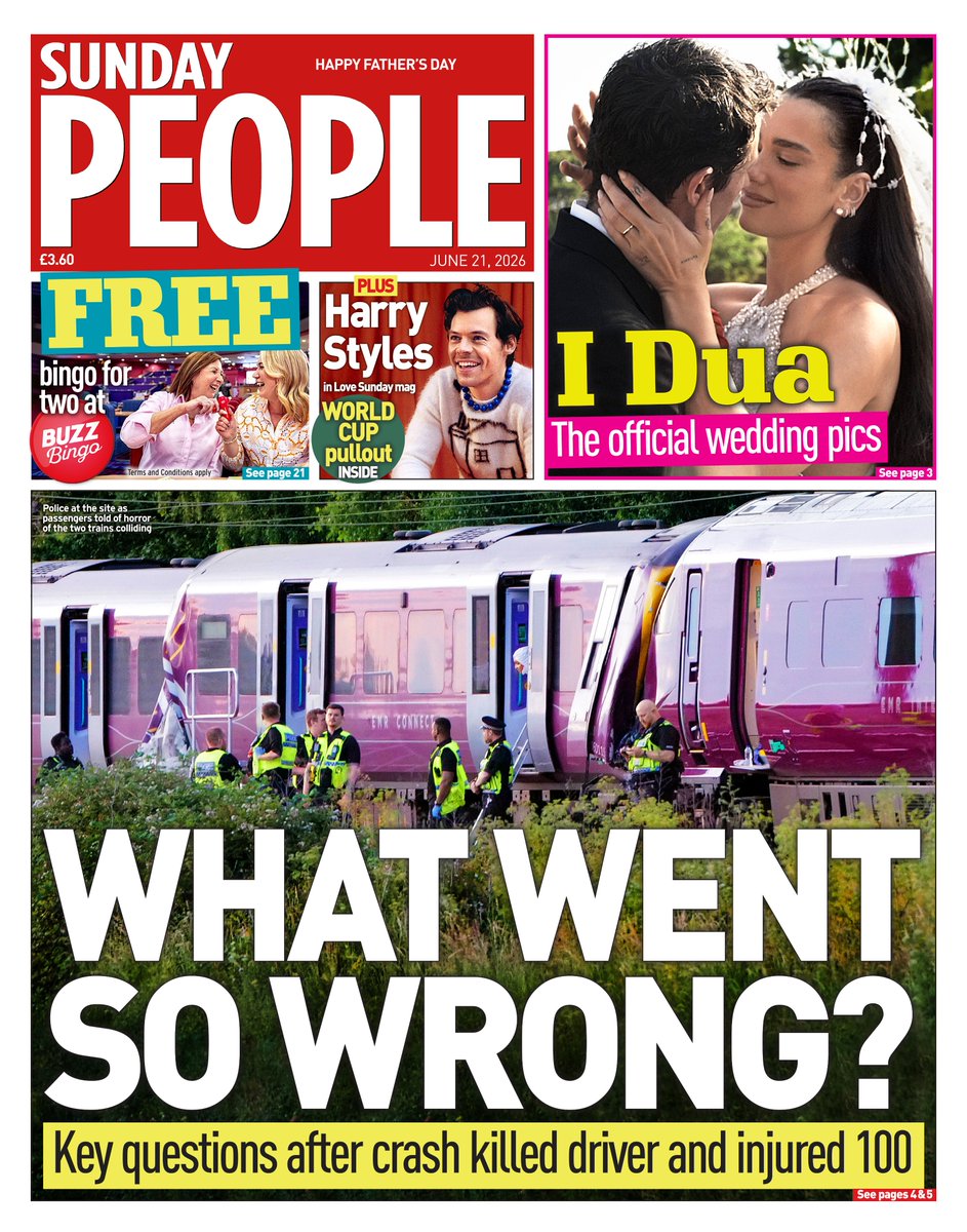 AndyGibsonTV's tweet photo. "WHAT WENT SO WRONG?"
@Rucsandra_M / @TannurConnect / @Patrick_Hill_ for @TheSundayPeople 

A Train Driver has died and nine people are in critical condition after two passenger trains crashed between Bedford and Luton in United Kingdom.

#SundayPeople
#TomorrowsPapersToday https://t.co/sViIlfPN5T