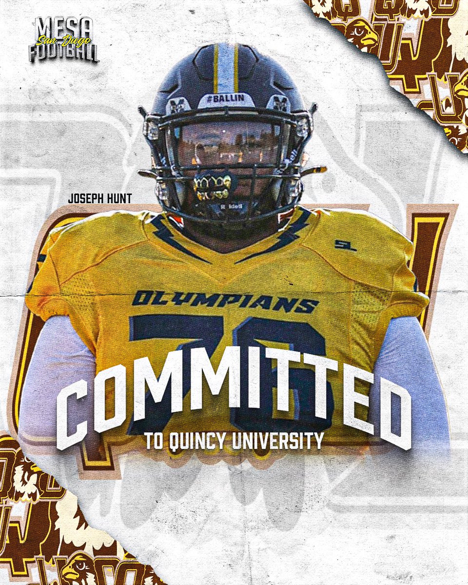 SDmesafootball's tweet photo. Congratulations to Olympian OL @Josephemhunt on his COMMITMENT to @QUHawksFootball 
#NextLevelOlympian #BALLIN 
@BallCoachGW @CoachChevSD @SteeleCanyonHS1 @JUCOFFrenzy @jucomadefb @EC_Preps_SD @sdfootball https://t.co/umik70d75S