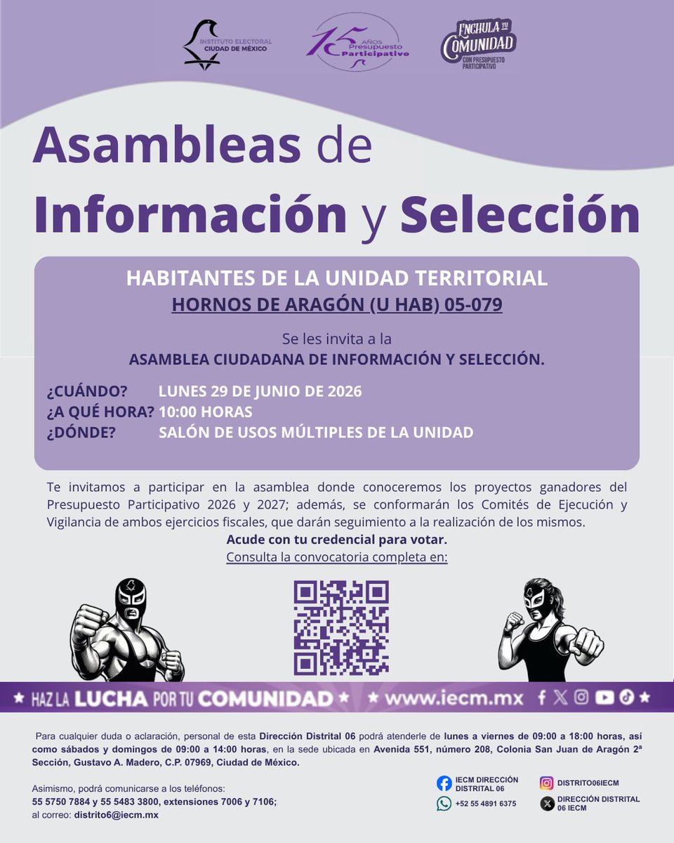 Distrito06IECM's tweet photo. 📢Participa en las Asambleas Ciudadanas de Información y Selección. Conoce los proyectos ganadores del #PresupuestoParticipativo y participa en la conformación de los Comités de Ejecución y Vigilancia.
📍Consulta la imagen.
🪪Acude con tu credencial para votar
#EnchulaTuComunidad https://t.co/s3pFgB8rL6