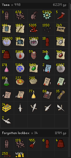 JustGangplank's tweet photo. 1000 Yama KC (mainly solos) + loot so far https://t.co/p01TnGSCN6