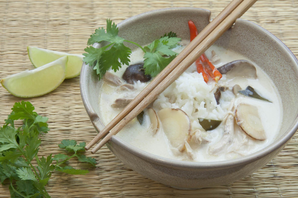 maegami47's tweet photo. Just tried authentic Tom Kha Gai from a hidden Thai spot—creamy coconut broth zingy with lime and galangal, absolute comfort in a bowl ， https://t.co/niHYlpOBqo