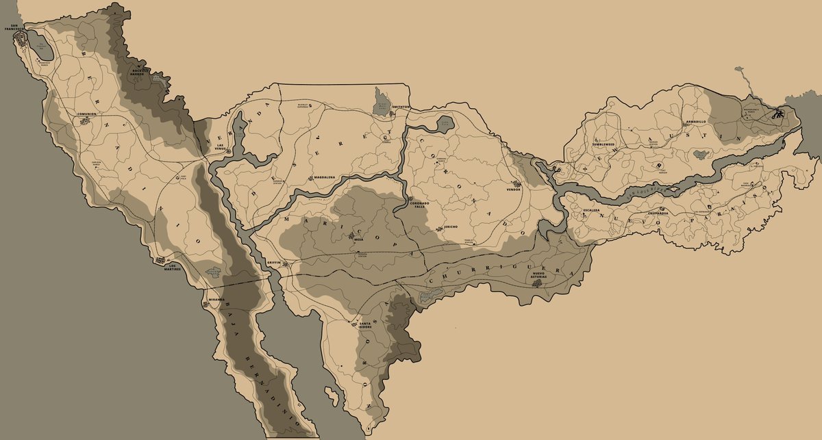 GTASixInfo's tweet photo. I'm tired of the GTA 6 talk, here's a RDR3 concept map https://t.co/ng9McGyXXP