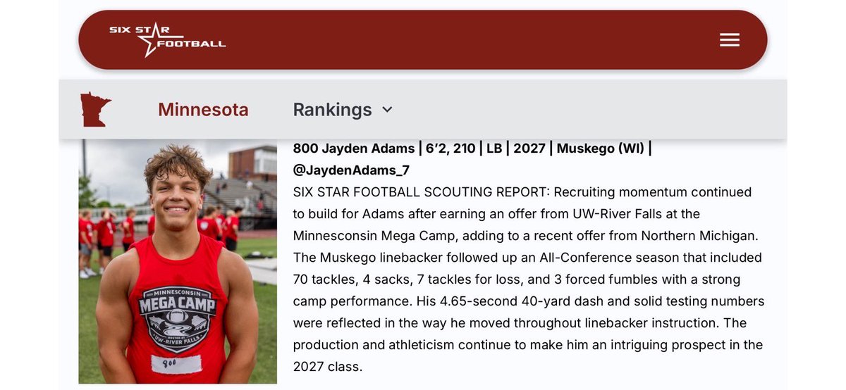 JaydenAdams_7's tweet photo. Thank You @sixstarfootball for the write up!!! @AllenTrieu @Bryan_Ault @mwfbrecruiting @MJ_NFLDraft @PrepRedzoneWI @TravisBOUND @CoachLucch  #bleedblack https://t.co/JWK8Cc9Ys0