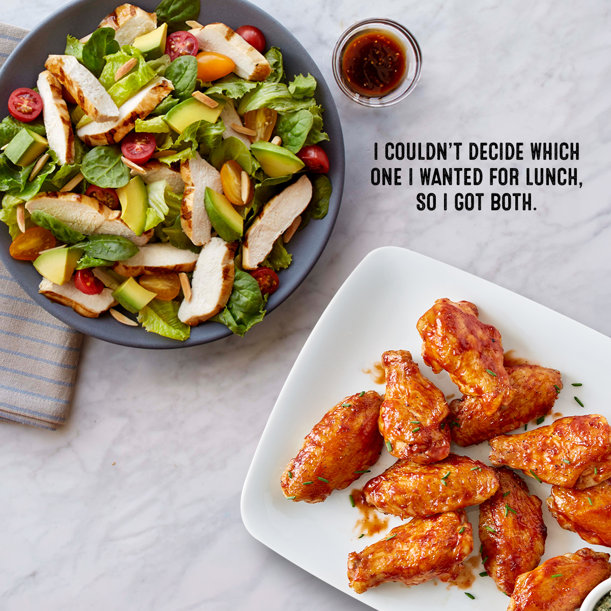 FosterFarms's tweet photo. Why choose when you can have both? 🥗🍗

#fosterfarms #chicken #buffalo #wings #salad #lunch https://t.co/CHXXr2aqAz