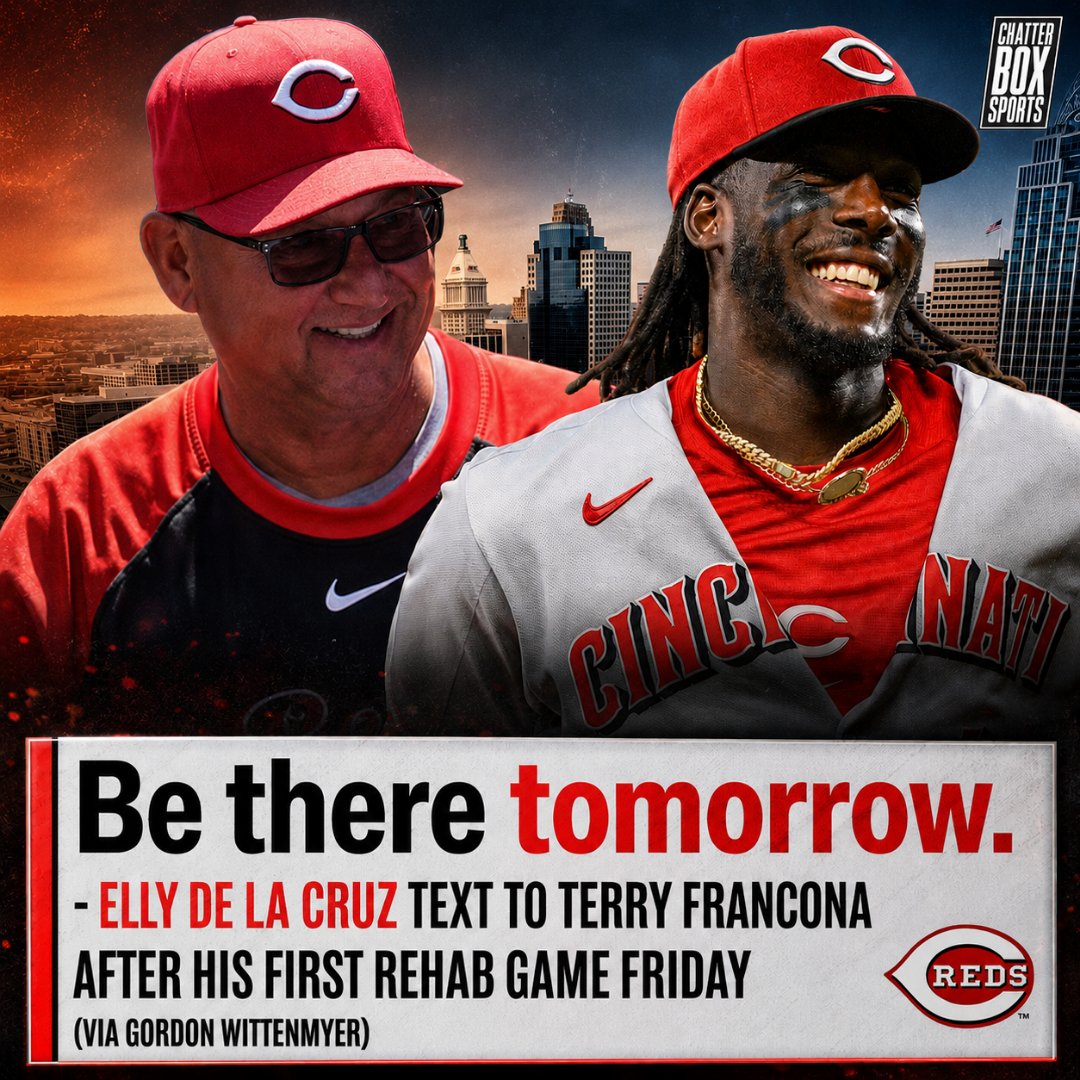 CBoxSports's tweet photo. Elly De La Cruz texted Terry Francona after his rehab game on Friday saying "Be there tomorrow."

Elly was 2-2 with a home run and a walk for the Louisville Bats. He is expected to join the team in Cincinnati for the Brewers series beginning on Monday. https://t.co/SvJEJY8aqc