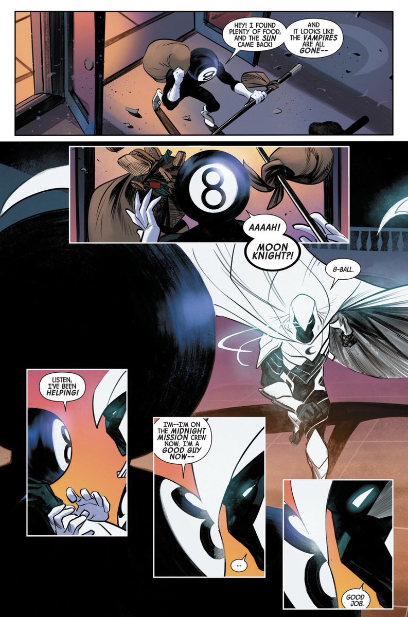 LunarBodimus's tweet photo. Still crazy to me how great their dynamic is
Anytime Moon Knight and 8-Ball have a moment together it’s pure gold
From Vengeance of the Moon Knight Vol. 2 by Jed MacKay and @TheWarblazer
#MoonKnight #8Ball #MidnightMission https://t.co/aP7vWiLLCA