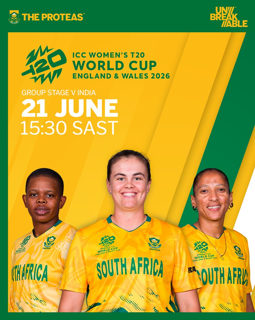 ProteasWomenCSA's tweet photo. M A T C H D A Y! 🏏

It’s a massive day in Group A as #TheProteas return to Old Trafford for what promises to be an exciting contest against India. 🇿🇦🏆

With valuable points still up for grabs, every run, wicket and moment counts as the race for a place in the semi-finals intensifies. 💪

Be sure to catch it all live on SuperSport! 📺

#Unbreakable #T20WorldCup