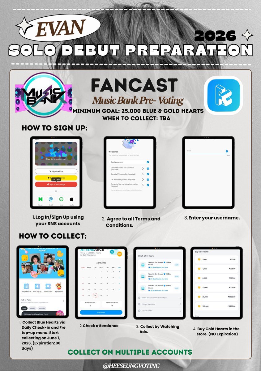 EvanVoting's tweet photo. [🔔] FANCAST DAILY REMINDER

EVERS,

Please start collecting on FANCAST for #EVAN’s upcoming SOLO DEBUT

How to collect BLUE HEARTS:
✅Daily Attendance
✅Watch Daily ADS
✅Mission
✅Gifting option
✅Idolchamp coupon

How to collect GOLD HEARTS:
✅Purchased/Deals
✅Gifts/Trade Gold

 #EVAN #에반 @h_evva_n @evan_officialJP