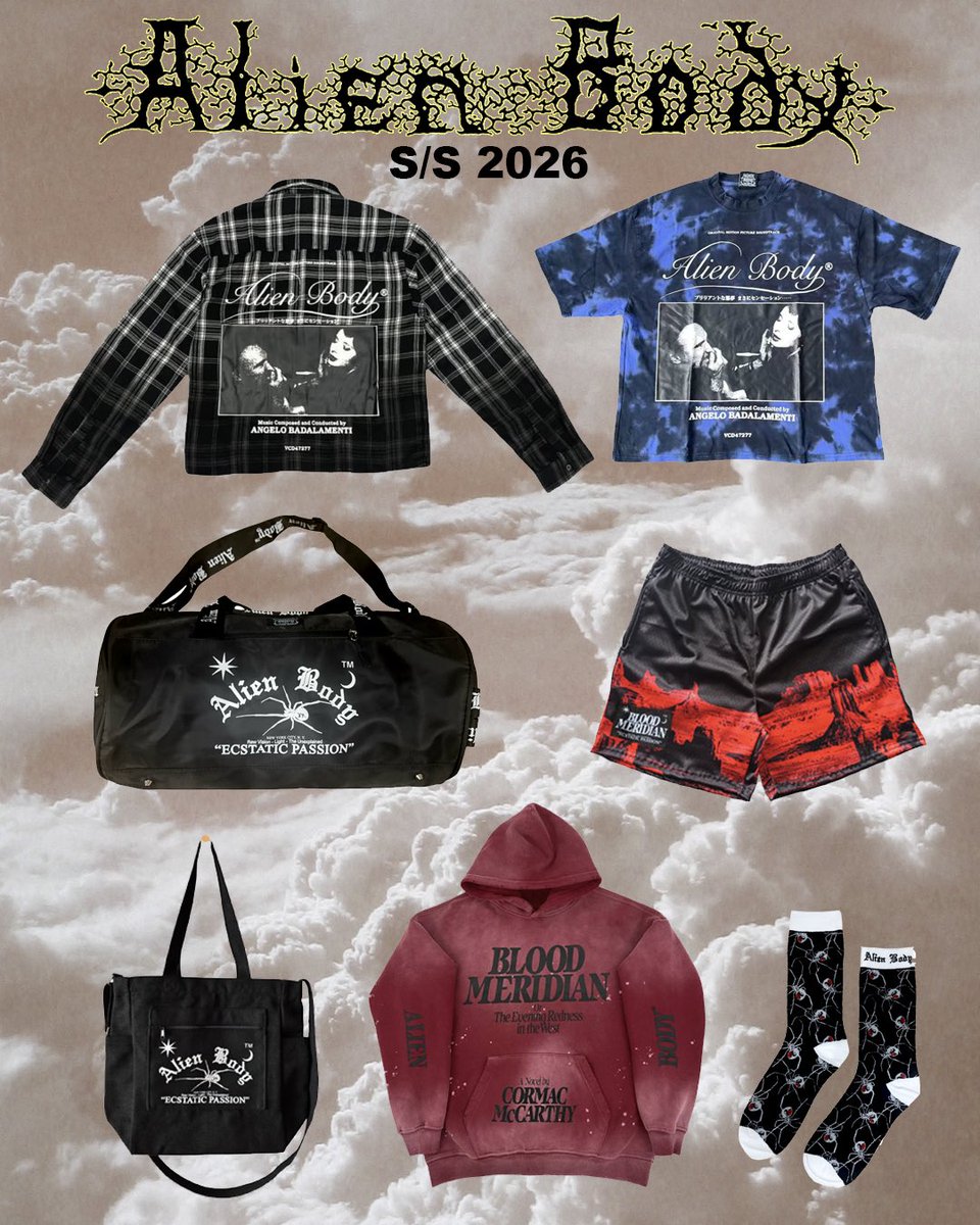 pictureplane's tweet photo. IT’S A STRANGE WORLD. The spring/summer 2026 collection by ALIEN BODY is here. Thank you for supporting fully independent and underground art. Link below 👇 https://t.co/vCpuUfNKZk