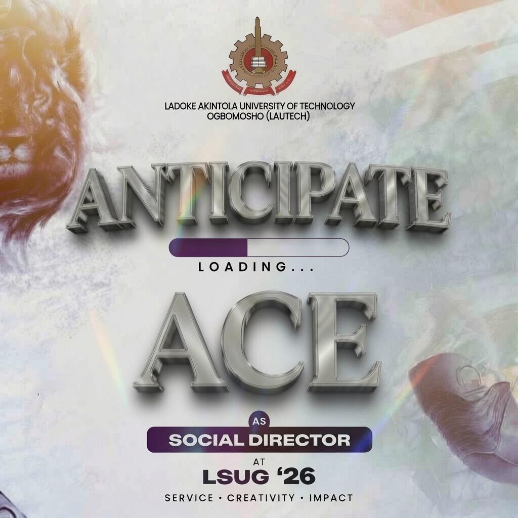 THENEWDAWNLSUG's tweet photo. A NEW VIBE IS COMING🔥
Campus social life is about to hit a whole new level of unity, creativity, and unforgettable experiences. Get ready for bigger moments and an energy like never before. ⚡️🎉
ACE FOR SOCIAL DIRECTOR, L'SUG '26
#ACE4SocialDirectorLSUG'26 #lautechdecides https://t.co/hREodqo8Y3