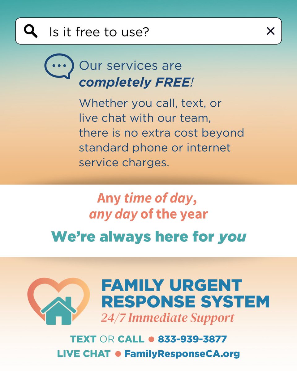 FamilyResponse's tweet photo. Support is completely FREE 💙
Call, text, or chat anytime—no extra cost.

We’re here 24/7, 365.
📞 833-939-3877
💬 https://t.co/ksznFLD9Fx

#YouAreNotAlone #FreeSupport https://t.co/nKRLRwwVk9