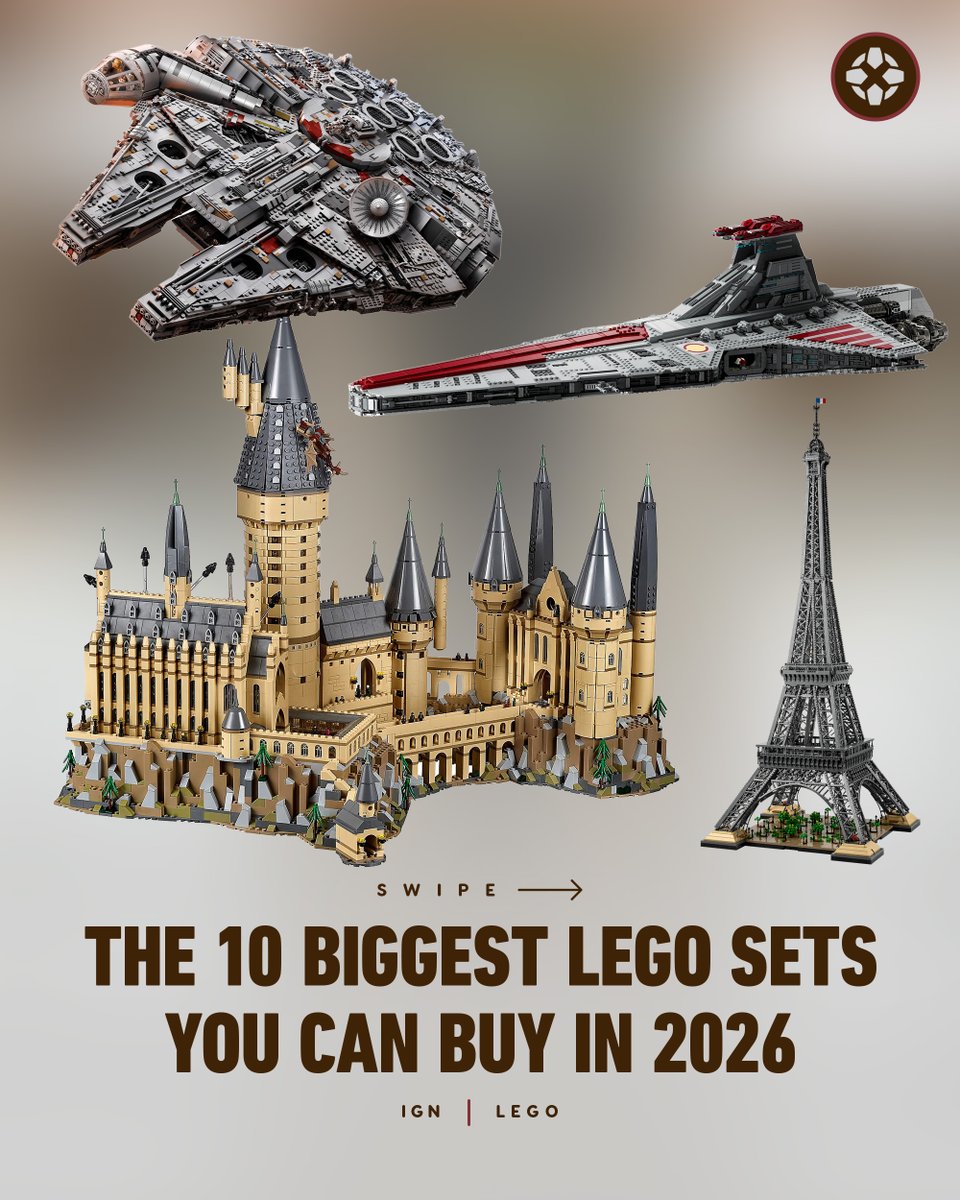 IGN's tweet photo. Feel like building something...big? Here, in ascending order – as of June 2026 – are the 10 Biggest LEGO Sets You Can Buy, as measured by piece count. https://t.co/MzNn2nvXIU https://t.co/z1ZGlJeJfb