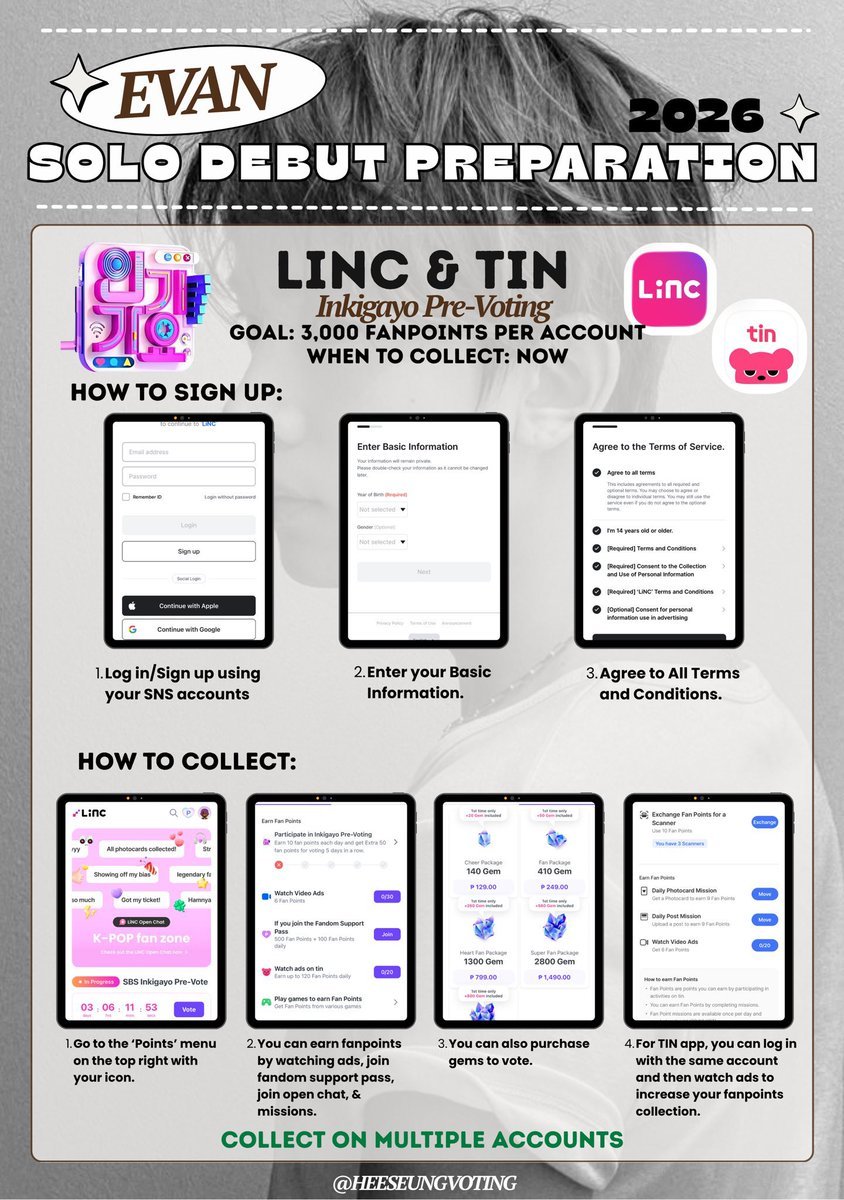 EvanVoting's tweet photo. [🔔] LINC &amp; TIN DAILY REMINDER

EVERS,

Please start collecting on LINC &amp; TIN for #EVAN’s upcoming SOLO DEBUT

How to collect FANPOINTS:
✅Watch ADS
✅Join Open Chat
✅Missions

#EVAN #에반 @h_evva_n @evan_officialJP https://t.co/aoiDMzCkiJ