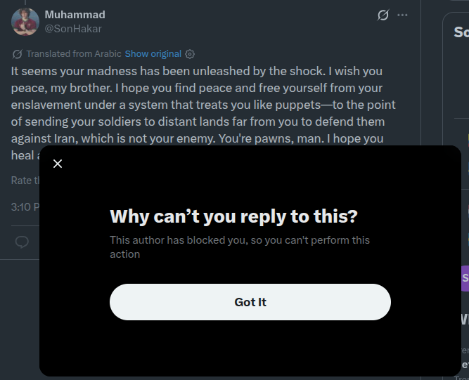 ThePepperCream's tweet photo. @SonHakar @YousefPLE Looser blocked me. Tried attacking me but when he couldn't keep up, he blocked. https://t.co/9rsvIMQbVQ