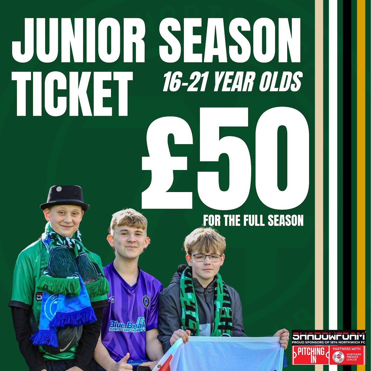 1874Northwich's tweet photo. Got yours yet? 🎟️

Grab your season ticket for the upcoming season today - its our best ever rate with 4 games free 👀

🔗 https://t.co/GVdX8fRrUg https://t.co/cJTka9CEll