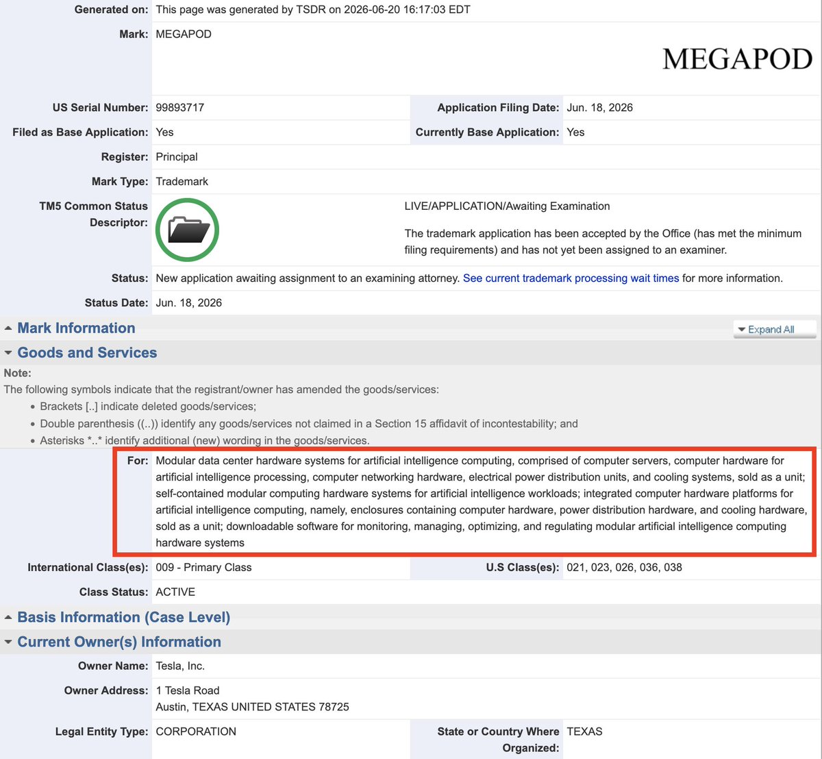 LuxAlgo's tweet photo. 🚨 Tesla files trademark application for MEGAPOD.

The trademark describes the product as a 'modular AI data center processors and electrical power distribution sold as a unit.'

$TSLA data center disruption incoming… https://t.co/KHZRzqzgxH