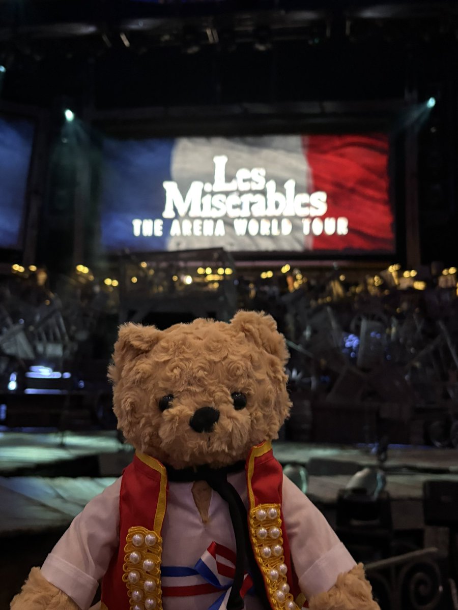 agoraaphobic's tweet photo. enjolras bear looking ready for the barricade at the royal albert hall https://t.co/C6FtYv62W7