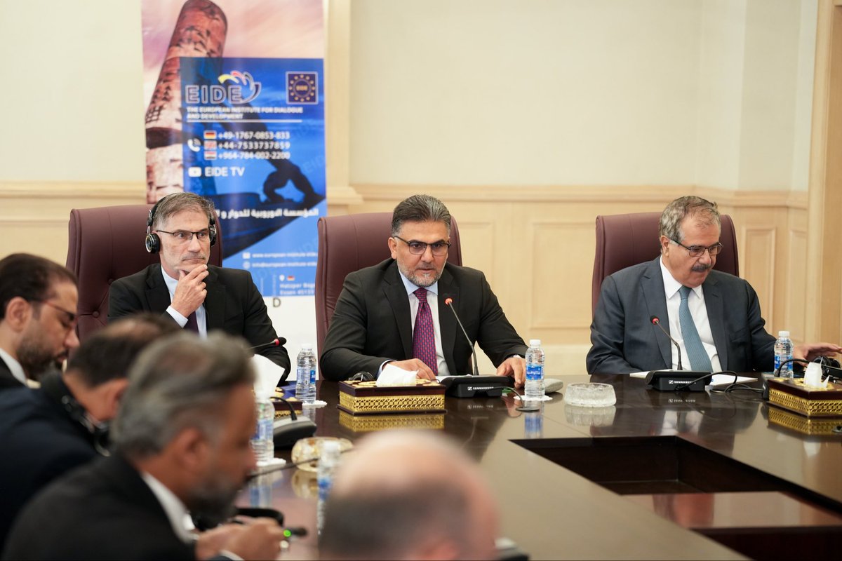 EIDEinEU's tweet photo. Today, the European Institute for Dialogue and Development (EIDE) hosted a symposium titled “Iraq in the New European Strategy: Opportunities and Challenges” at the Prime Minister’s Guest House, attended by the EU Ambassador to Iraq and his Deputy, the Ambassadors of Switzerland and Austria, as well as senior Iraqi officials, diplomats, and academics.

The symposium featured extensive discussions on Iraq–Europe relations, Iraq’s role in regional security, and opportunities for cooperation in energy, transportation, and regional connectivity.