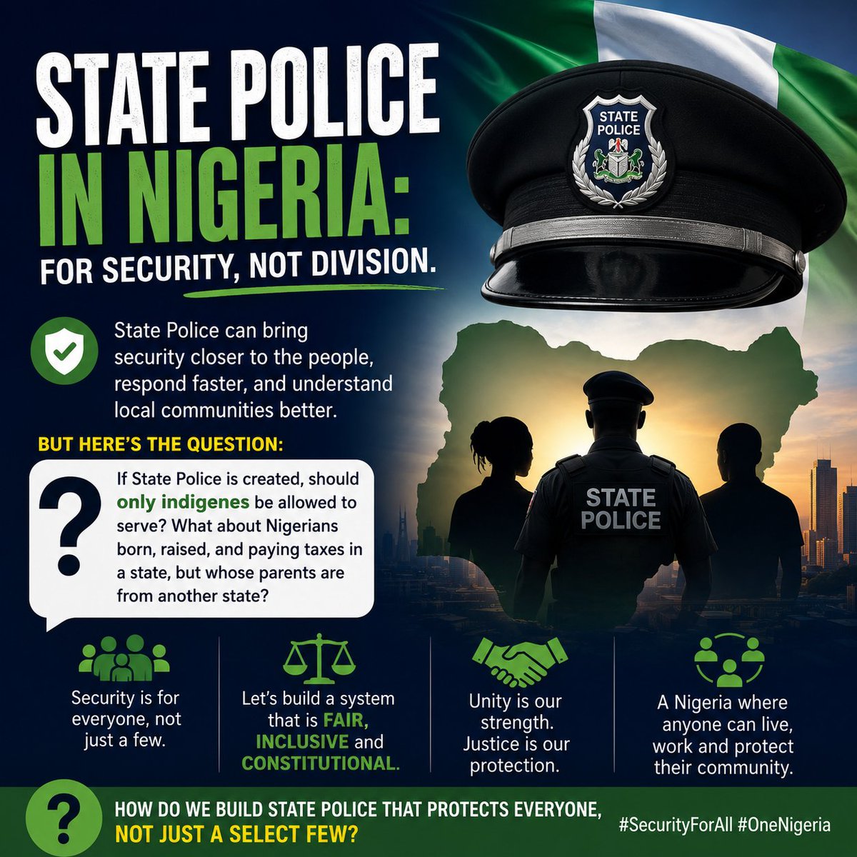 Mr_kels's tweet photo. Those advocating for State Police, kindly explain:

Who qualifies to join? Only indigenes? Someone born there? Someone who has lived there for 30 years? Or every Nigerian resident?

If the State Police is for securing communities, shouldn't everyone with a stake in that community have the right to serve? Please let's have a conversation. @oMoTonsore @Odeh_JuniorOdeh @ruffydfire @D_goodybag @sowore @DavidHundeyin @MamaPee__ @seunokin @InibeheEffiong @EmirSirdam