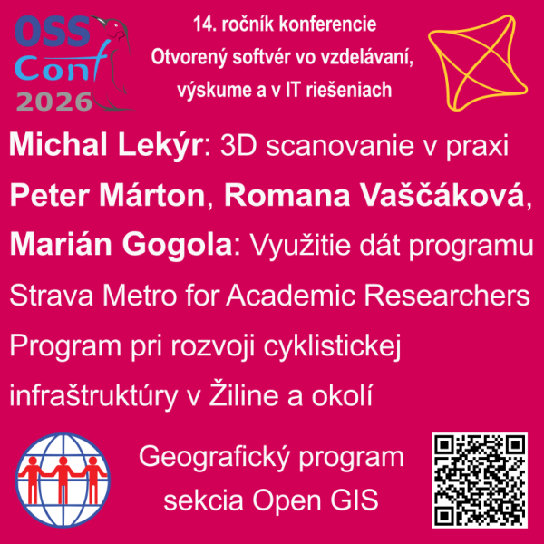 geokomunita's tweet photo. Fakulta riadenia a informatiky @UNIZA_ZILINA predstaví na konferencii #OSSConf v #OpenGIS prednášky:
Michal Lekýr – #3D scanovanie v praxi
Peter Márton – Využitie dát programu Strava Metro for Academic Researchers Program pri rozvoji cyklistickej infraštruktúry v Žiline a okolí https://t.co/XdDThQGute