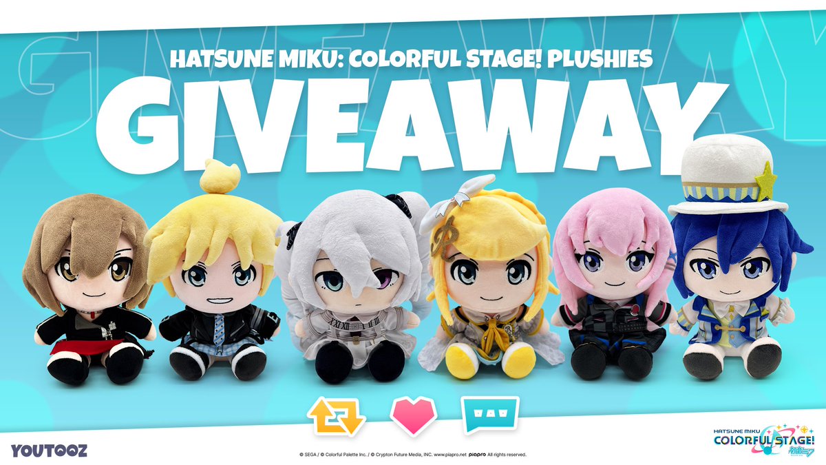 youtooz's tweet photo. 🌈 🎶  COLORFUL STAGE GIVEAWAY 🎶🌈

to win a full set of the #hatsunemikucolorfulstage virtual singer plushies 👇

retweet &amp; like this post then comment COLORFUL STAGE 🎤

3 winners will be announced on june 23rd 🎶 https://t.co/o6BHBPw0lx