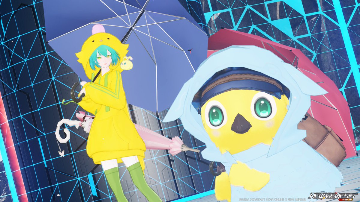 tcnt16277's tweet photo. ソニッククエでラピフレあいさちゃんと偶然一緒になって梅雨気分SS♪🐤☂️ 
#PSO2NGS https://t.co/lzpHTrEzx6