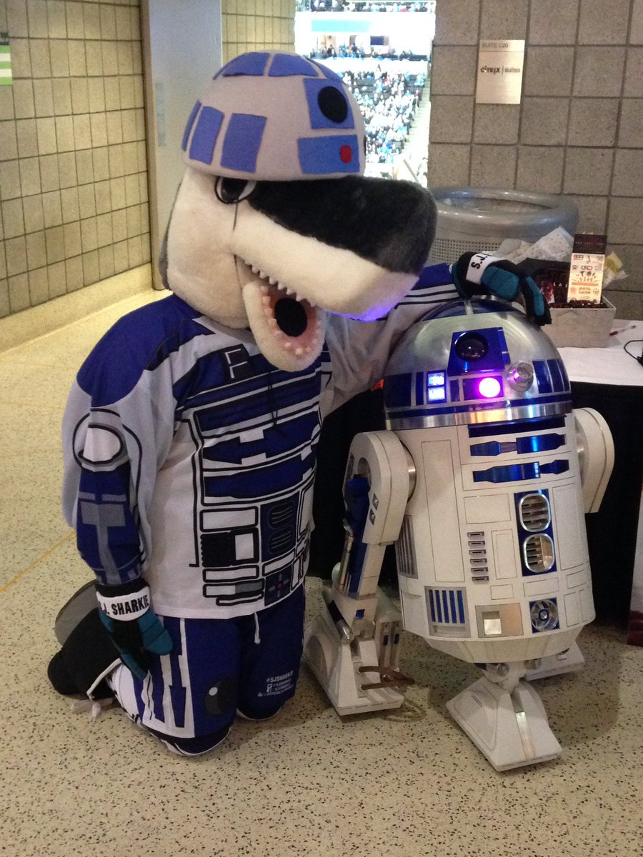 jbecher's tweet photo. Some @sjsharkie costumes on Sharkie Saturday 

#sjsharks https://t.co/IYNYohvWiW