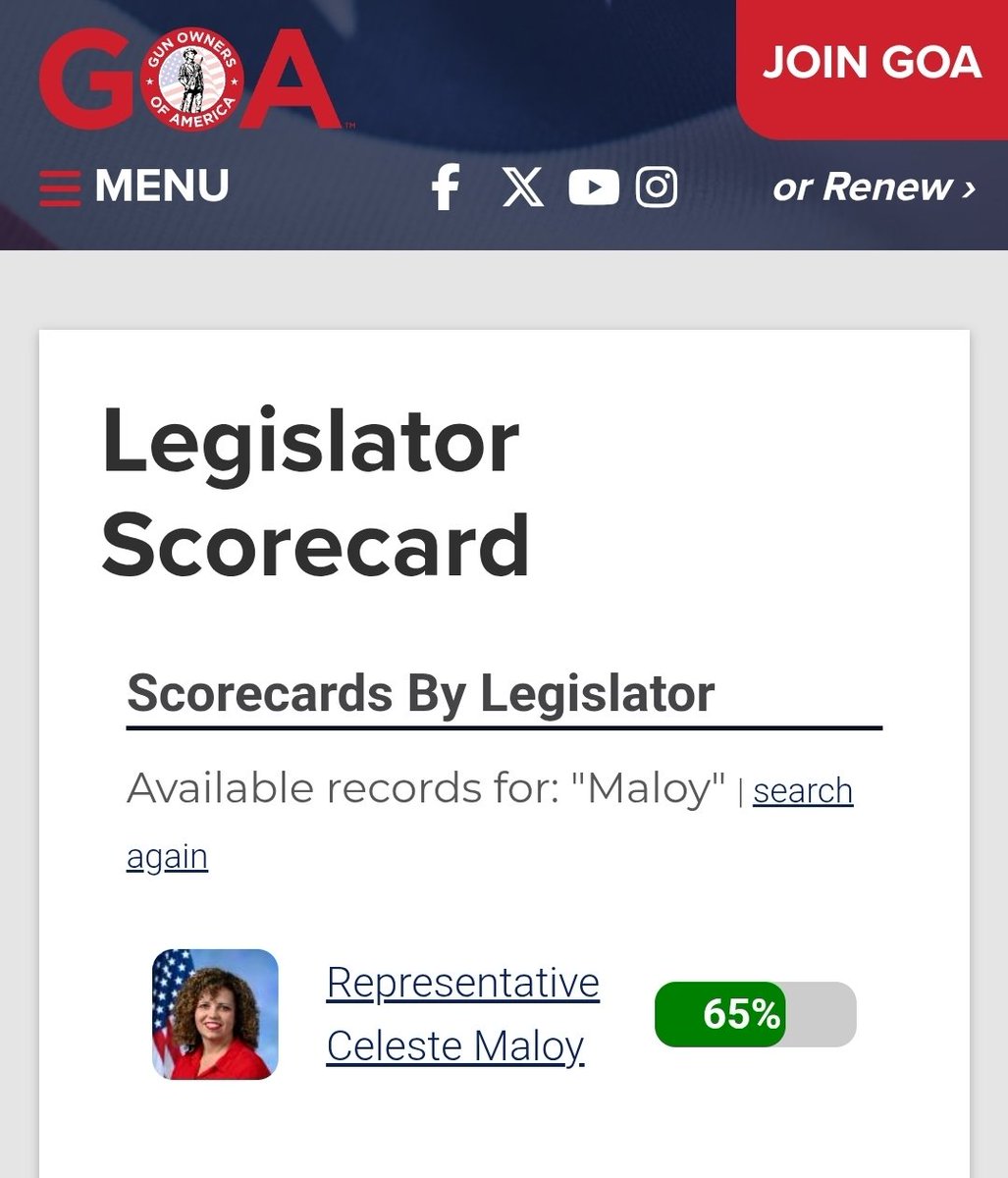 Jensen_Utah's tweet photo. @CelesteMaloyUT NRA = National RINO Association. Check out your GOA score. https://t.co/kW2oefcyc0