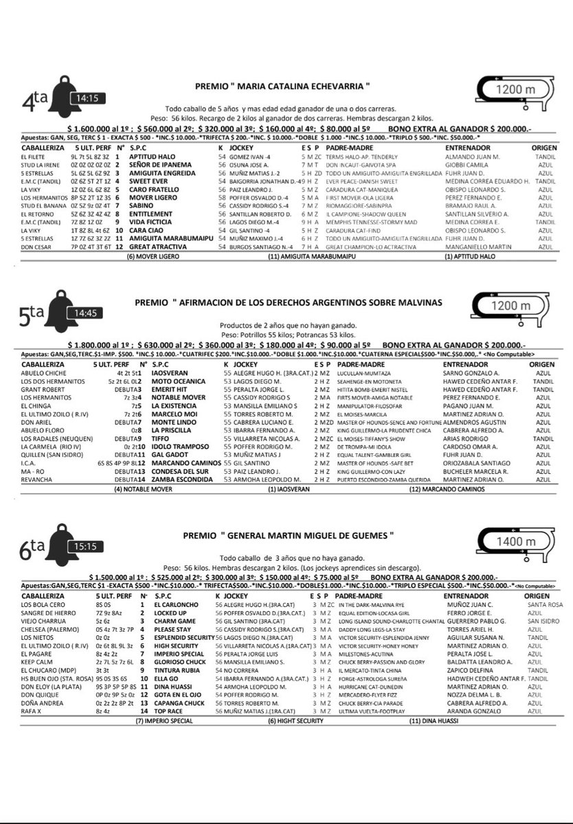 UTTAturfyafines's tweet photo. #TurfFederal
Hipódromo de Azul - Programa Oficial para este domingo 21 de junio - Reunión Nº6/2026, con 10 carreras desde las 12:45 horas - Especiales Copa T&amp;M Group (1600 metros) y  Enseña Patria (1200 metros)

#UTTApresente https://t.co/FK5LppZO3y