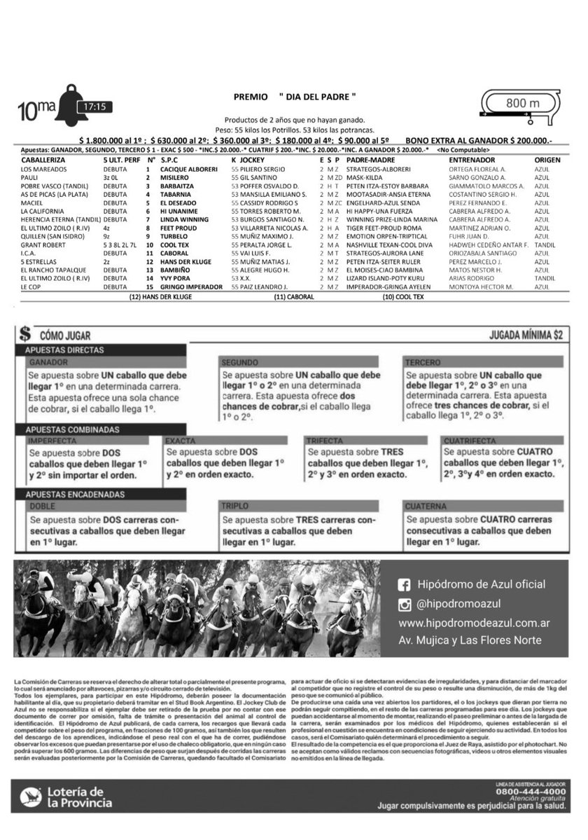 UTTAturfyafines's tweet photo. #TurfFederal
Hipódromo de Azul - Programa Oficial para este domingo 21 de junio - Reunión Nº6/2026, con 10 carreras desde las 12:45 horas - Especiales Copa T&amp;M Group (1600 metros) y  Enseña Patria (1200 metros)

#UTTApresente https://t.co/FK5LppZO3y