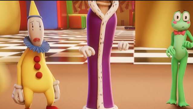MaggieNycto_2's tweet photo. unpopular opinion, I think the abstraction on the right is actually Jax, idk it makes more sense to me that Jax is slowly approaching them and Ribbit and Kaufmo are exchanging looks between them b4 joining her like they did when she first arrived in the circus https://t.co/T14IFHTYwu