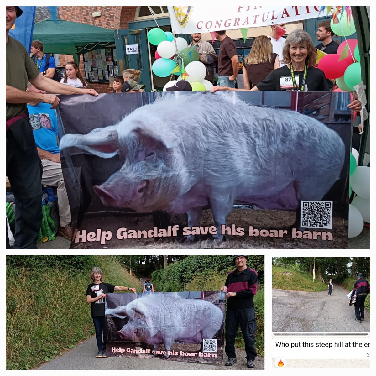 BTWsanctuary's tweet photo. She did it! Well done Cathy 🙌
And for the last huge hill she was joined by #pigoneer Alex @InfiniteRadar & the big man himself! Gandalf! 🐗
Cathy is just £180 off her 2k target!
If anyone can help Cathy hit her goal that would be fantastic! 🩷 https://t.co/Xto151bLeK https://t.co/B6dfrwxQ7w