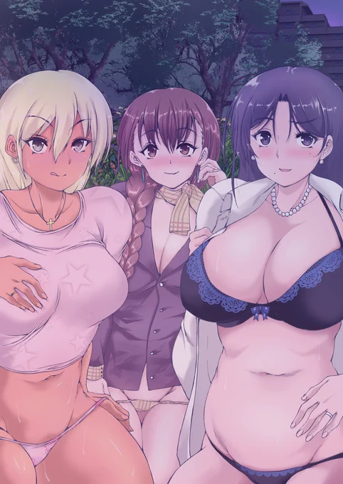 夜な夜なマンション裏の公園に 現れるという痴女ハーレム (雌獣×3)