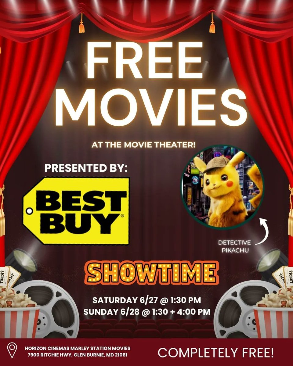 feelgoodgaming0's tweet photo. 🎬 FREE MOVIES AT THE THEATER! 🎬

FREE screenings of Detective Pikachu during Feel Good Gaming Summer Fest presented by Best Buy!

🍿 Detective Pikachu

📅 Saturday, June 27 
🕜 1:30 PM

📅 Sunday, June 28 
🕜 1:30 PM 
🕓 4:00 PM

🎟️ FREE Admission 🎟️ https://t.co/zknwuRluhY