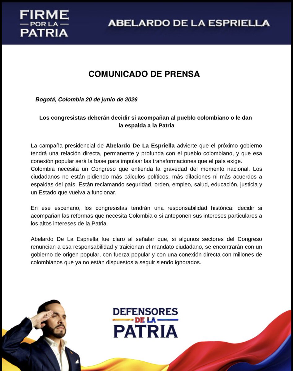 VillanueAle's tweet photo. Abelardo criticó las formas de Petro y sus amenazas al Congreso amparadas en el mandato popular. Pero hoy su propia oficina de prensa le manda una carta amenazante a los congresistas electos con la misma tónica. Igualitos. https://t.co/fCbjg1IlEy