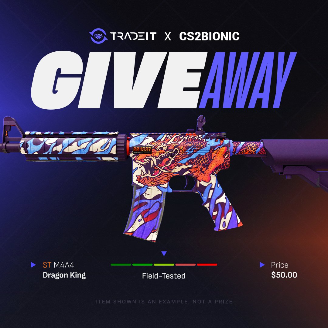 CS2Bionic's tweet photo. 💰 $50 GIVEAWAY!

✅ Follow Me &amp; @tradeit_gg 
✅ Retweet
✅ Tag 2 Friends

⏰ Giveaway Ends in 7 Days! https://t.co/72ejomrNhp