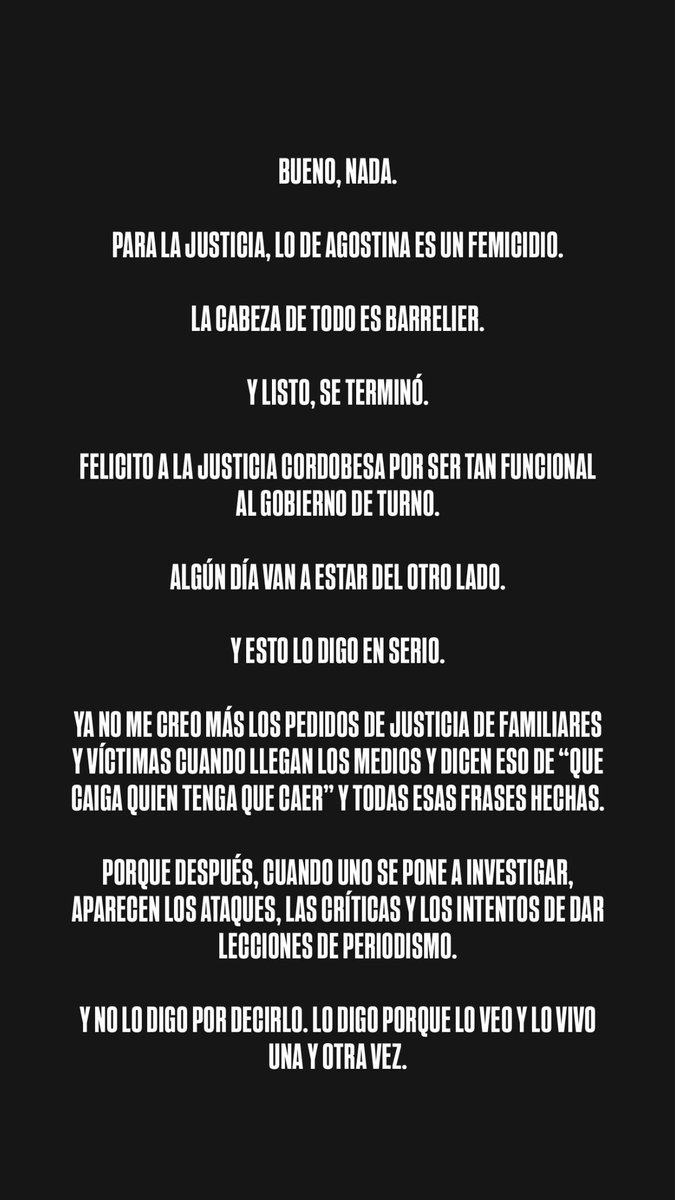 alepueblasok's tweet photo. TODOS DICEN “QUE CAIGA QUIEN TENGA QUE CAER” HASTA QUE EMPIEZAN A INVESTIGAR.

Agostina, para la Justicia la responsabilidad principal recae sobre Barrellier. Pero hay preguntas sin responder.

Una vez más, los poderosos y los impunes parecen quedar fuera del foco. https://t.co/3bocgdNqP6