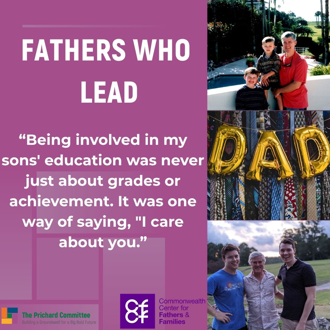 PrichardCom's tweet photo. As father of our two young boys, I didn't see my role as choosing their path or removing every obstacle. I wanted to love them... to be present, to pay attention, to listen, to encourage, to help when needed, and then to step back as they found their own direction. Every path in life brings opportunities and challenges,  and learning how to navigate them is part of growing up.

School is one of the early opportunities and challenges our kids face. Being involved in my sons' education was never just about grades or achievement. It was one way of saying, "I care about you. I'm paying attention. I'm here for you." Looking back, I hope that is what they remember most. Whether at school, at home, on a playing field, or later in life, children benefit when they know the adults who love them are showing up, paying attention, and walking beside them. Mothers and fathers both have an important role to play in that journey.

In my son's words, "From my earliest days in school, dad was involved. He helped me with things like Accelerated Reader and the gifted and talented program, asked questions of my teachers, showed up for activities, and supported me through Cub Scouts, archery, soccer, and more. He even got involved with the school board, which I thought was so cool, even though at the time I did not fully understand what all of that meant.

What I did understand was that he did not have to do those things. He went above and beyond because he cared. His involvement showed me that my education mattered, that learning mattered, and that I mattered.

I think my dad and my mom both helped instill in me a lifelong curiosity, a love of learning, and a desire to keep growing and understanding more about the world. Looking back, his involvement in my education was one of the clearest ways he showed his love."

I encourage every father to be as involved in your children's education as you can. No need to direct, push or dictate. Just love them.

Larry Holladay is a Prichard Committee member, former local school board member, community volunteer, father of two sons, and a proud grandpa.