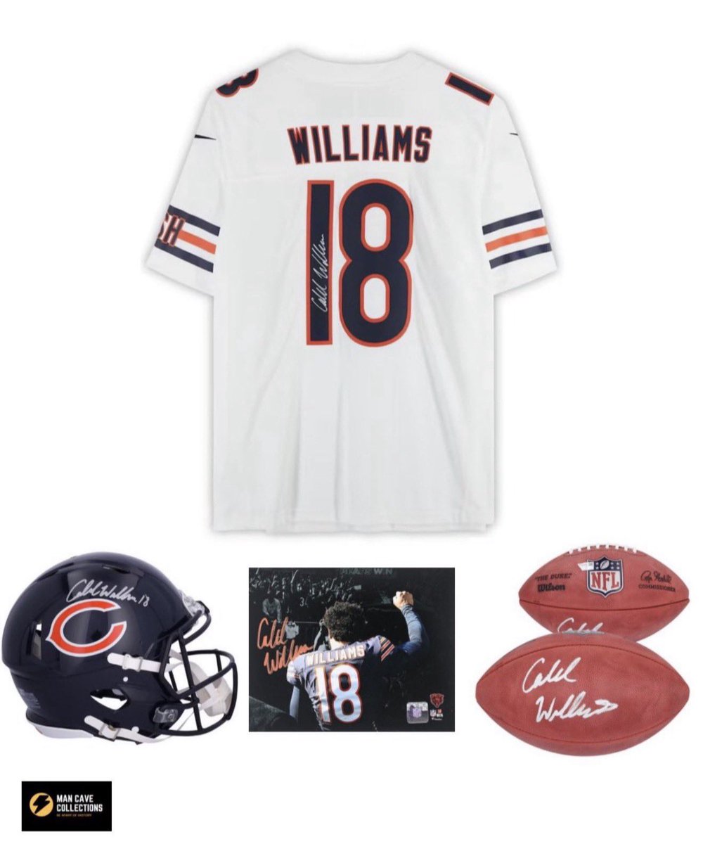 MC__Collections's tweet photo. *Scramble* Winning spot takes all 4!

Caleb Williams signed jersey, signed full size authentic helmet, signed 16X24 photo &amp; signed Duke football. COA’s: Fanatics. 

68 spots, $35/spot. Buy 5, get a 6th spot on the house. DM us if you’d like in! 🐻⬇️ https://t.co/XUB9PTY291