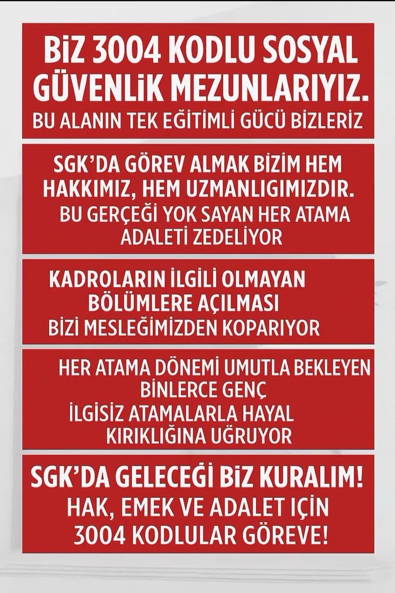 asude_kync's tweet photo. @isikhanvedat Kurumlarda ihtiyaç varken 3004 mezunlarının dışarıda kalması adil değil. Temmuz merkezi atamalarda bölümümüze daha fazla kontenjan ayrılmasını bekliyoruz.
#Temmuzda3004eKadro
@csgbakanligi @farukozcelikgsb @Bunyamn_Odabasi https://t.co/Zo0jJJIiBZ