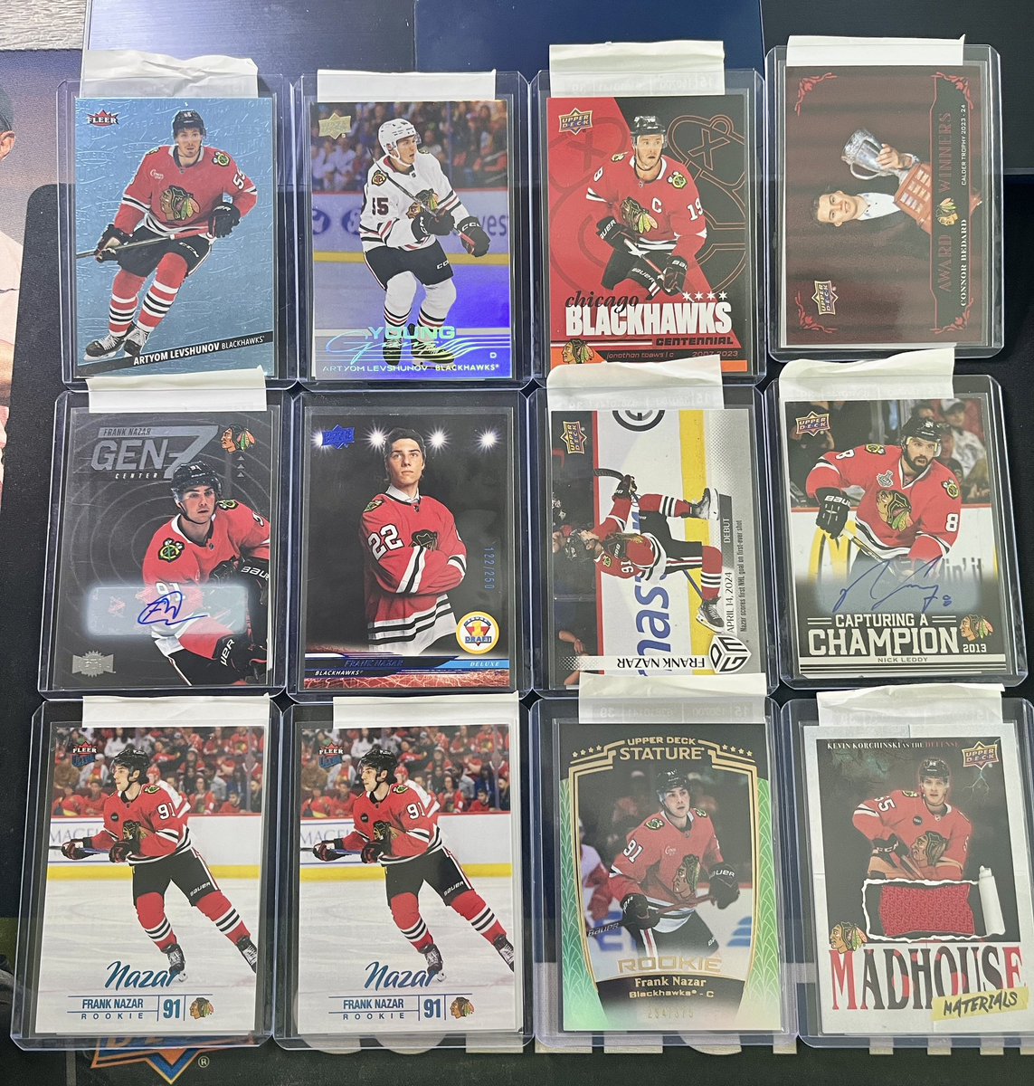 Robski3030's tweet photo. Great mailday from #ePack &amp; COMC. Plenty of Hawks (Nazar, Arty, Bedard etc) plus MJF Rookies including the Finisher SP &amp; more. Great Dax Harwood Green PMG /10 &amp; Joao Neves Auto https://t.co/9CuG1eVZo0