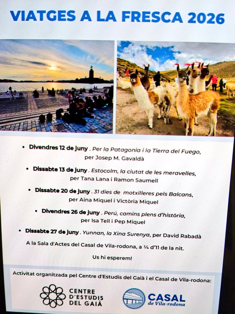 CEstudisGaia's tweet photo. Avui l'Aina i la Victòria Miquel comparteixen la seva experiència als Balcans 
#Viatgesalafresca 2026 https://t.co/WYzlDxeIO5